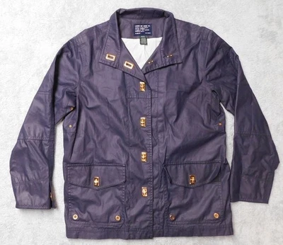 Lauren Dry Good Rain Jacket Women Small Blue Wax Canvas Twist Lock Chore Preppy - Image 1 of 4