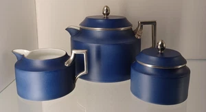 Augarten Wien Habsburg Matt Blau Platin Rarität Kernstück Tee Kanne Milch Zucker - Bild 1 von 19
