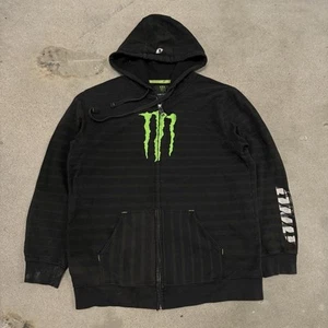 Vintage Y2K Monster Energy All Over Print Black Zip Up Hoodie Size XL 2000s - Picture 1 of 7