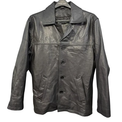 Chaqueta de Cuero Country Field Trucker M Negra Botón Frontal Acolchado Forrado Bolsillos Foto 1 de 4