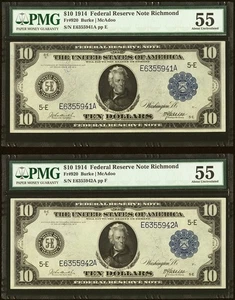 Fr. 920 $10 1914 FRN, Richmond District (Consecutive Pair) - Picture 1 of 2