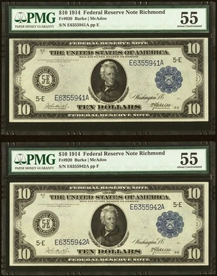 Fr. 920 $10 1914 FRN, Richmond District (Consecutive Pair) - Image 1 of 2