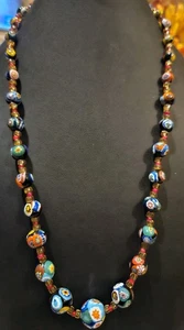 Vintage Venetian Italian millefiori Murano Graduated Glass Beaded Necklace 24" - Picture 1 of 4
