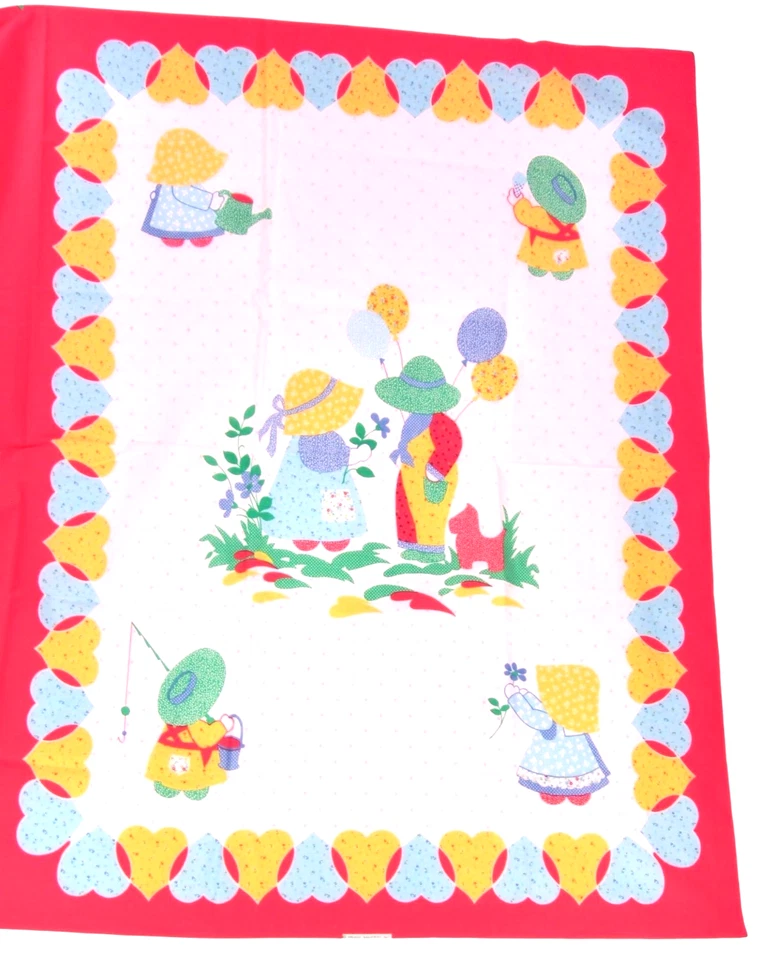 Vintage Sunbonnet Sue Sam Cheater Quilt Fabric Panel Calico Floral Heart Scotty - Image 1 of 4