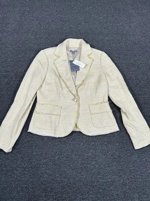 New Ann Taylor Tweed Blazer Jacket Women’s 6P Yellow Button Front Preppy $230 - Image 1 of 4