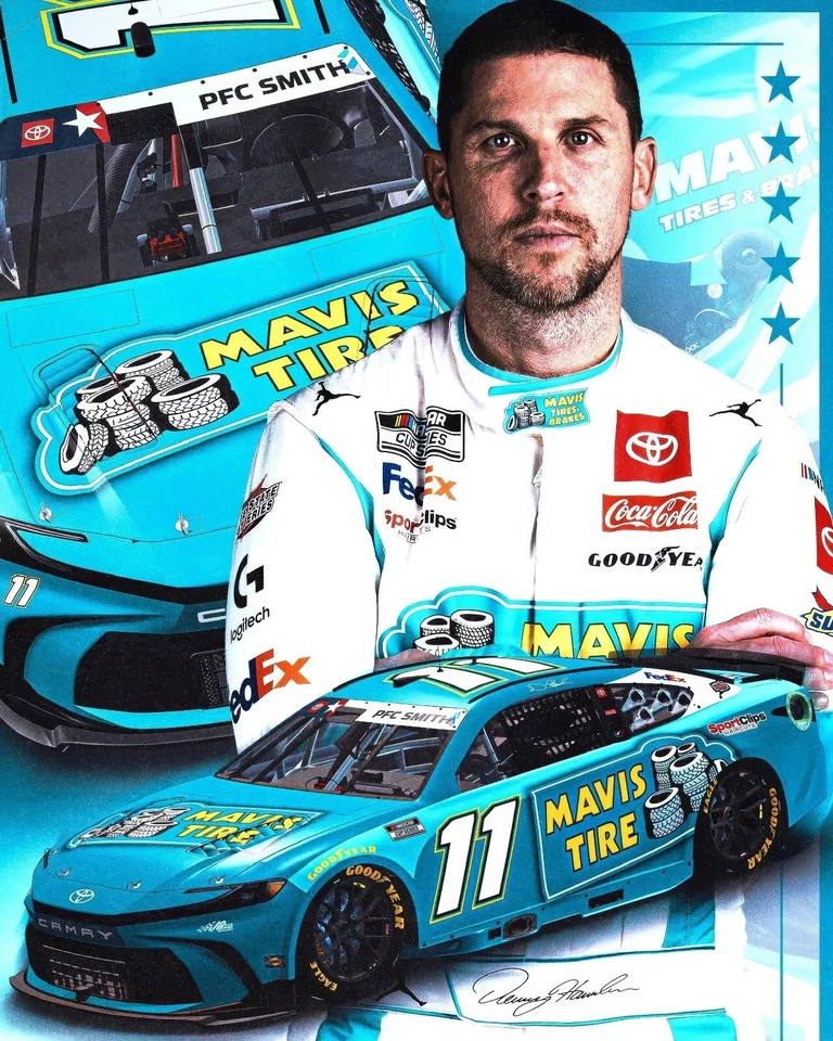 Denny Hamlin #11 Neumático Nascar Coches Carreras 3x5 pies Vertical Pared Bandera/Estandarte Foto 1 de 1