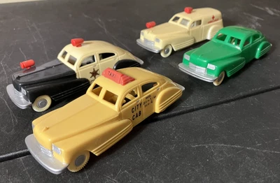 Lot of 4 Vintage Dimestore Dreams Plastic 5-Inch Cars - Police, Ambulance, Taxi - Image 1 of 4