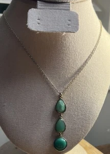 Signed Banana Republic Silver Tone Blue/Green Pendant Necklace Drop Style 16-18” - Picture 1 of 3