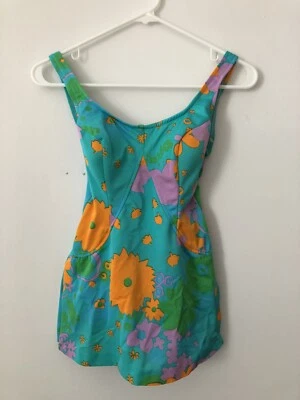 Vintage 60s Floral Mod Jantzen Bra Skirted Bombshell Swim Bathing Suit Size S/M - Photo 1/4