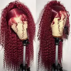 99J Burgundy Deep Wave Lace Front Wig - 13x4, 200% Density, Pre-Plucked w/ Baby - Picture 1 of 9