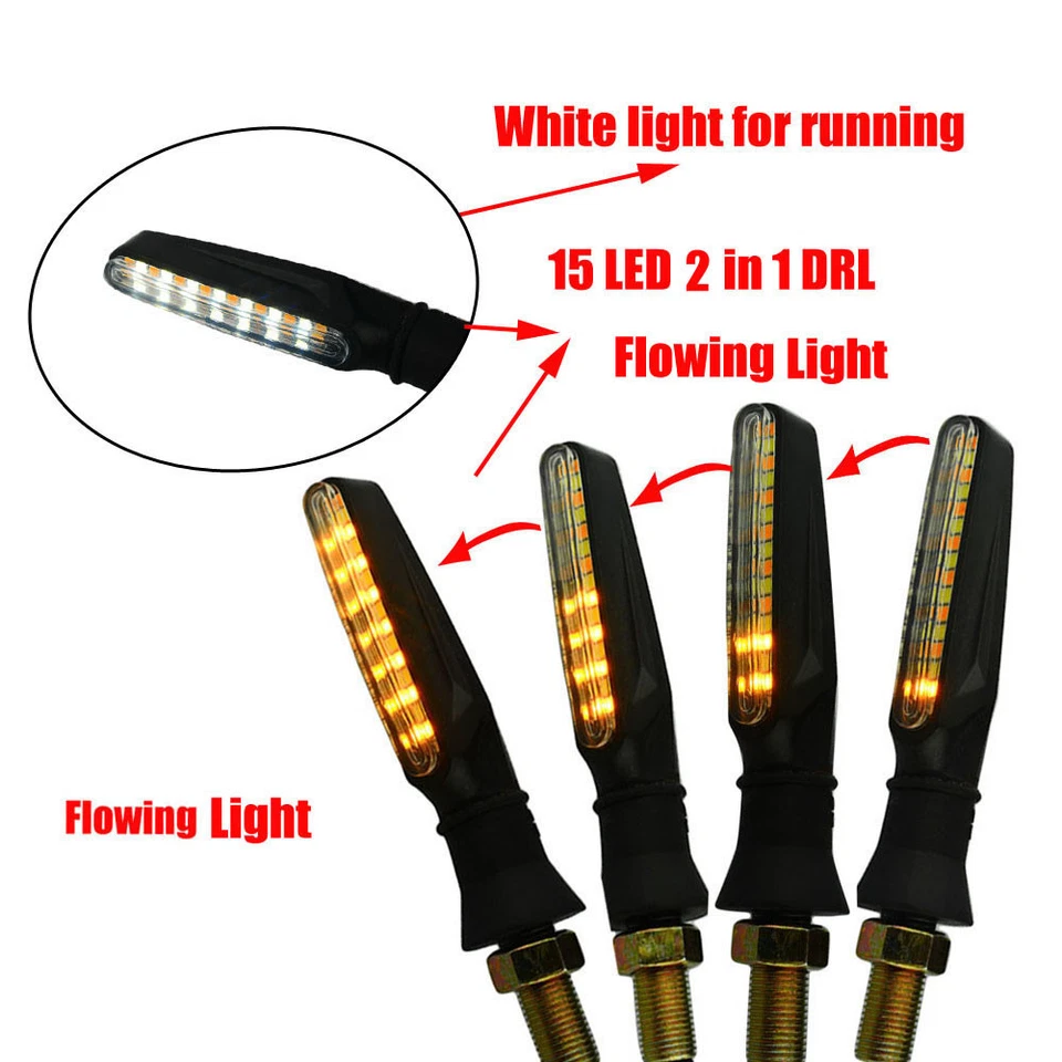 2 Piezas 12V 15LED DRL Fluido Moto Señal de Giro Indicador Luces Lámpara Reemplazar Foto 1 de 4