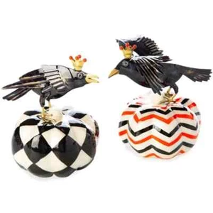 NIB MacKenzie-Childs Set of 2 CROWNED CROW PUMPKINS  Crows Sit on Pumpkins! - Picture 1 of 5