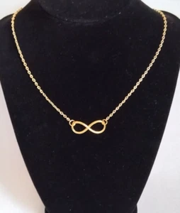 Infinity Pendant Necklace Handmade 14k Gold Plated Stainless Steel Chain 18" - Picture 1 of 6