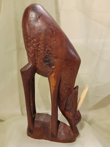 Vintage Carved Teak Wood African Gazelle Antlers Art Decor statue sculpture 14"  - Picture 1 of 12