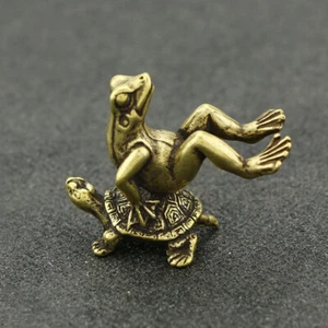 Solid Brass Turtle Back Frog Figurine Statue Home Ornaments Animal Figurines - Picture 1 of 4
