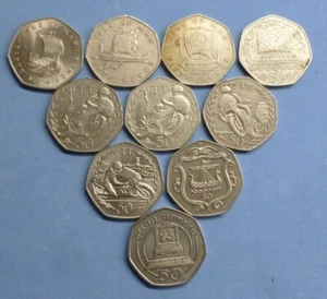 Isle of Man IOM Large Size 50p Viking Ships, TT & Computer 1971-1990 See Menu - Picture 1 of 59