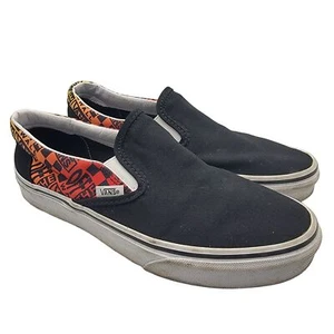 VANS Slip-On Classic Womens 7.5 Black Red Logo Flame Fire Canvas Shoes - Picture 1 of 13