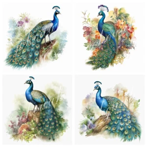 Wandbild Blauer Pfau Deko Bild Tiere Vögel Wanddeko Dekofliese Wandfliese Kachel - Bild 1 von 5