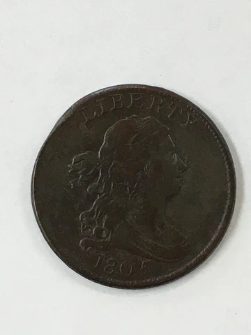 1805 LARGE 5 U.S HALF CENT WITH STEMS R2 XF DETAILS RAW BIN FREE SHIPPING Cover