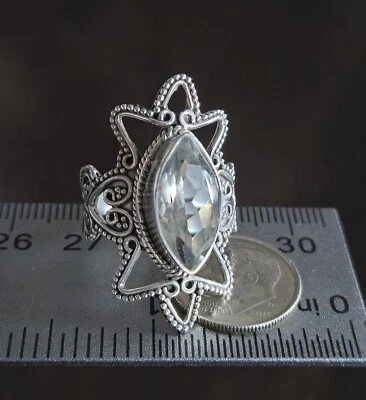 Anillo solitario prasiolita piedras preciosas plata de ley 925 talla 8 vintage India 🩶 Foto 1 de 4