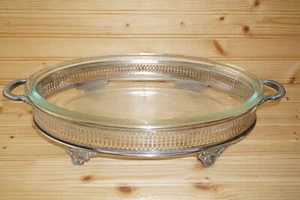 Bandeja para servir Sheffield plateada con plato de vidrio, 16 1/4" x 3 1/8" (G34) - Imagen 1 de 10