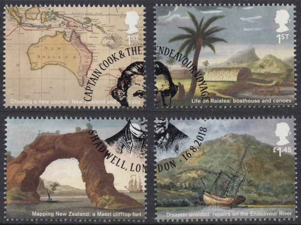 GB 2018 Captain Cook Endeavour Voyage set ex miniature sheet fine used - Image 1 of 1