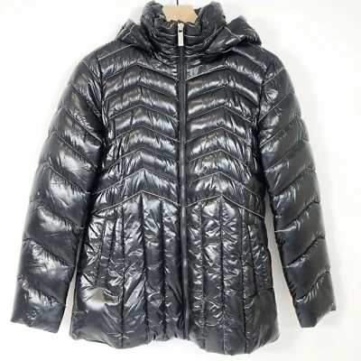 Aspen Lacquer Quilted Puffer Jacket Womens S Black Full Zip Hooded Insulated NEW Foto 1 de 4