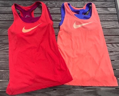 Nike Dri-Fit Girls DRI-FIT  Size Large 2-in-1 Training Tanks (2) Gym Running - Image 1 of 4