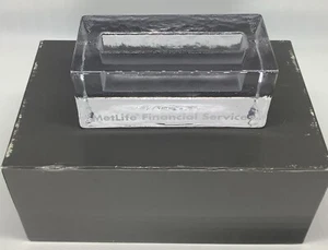 Signed Simon Pearce Glass Business Card Holder New In Box Paperweight MetLife - Picture 1 of 23