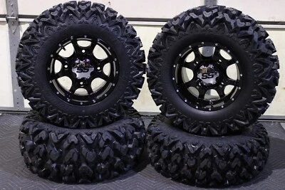 KAWASAKI MULE 4010 25" RIP SAW RADIAL ATV TIRE & COBRA BLACK WHEEL KIT KAW11K - Image 1 of 4