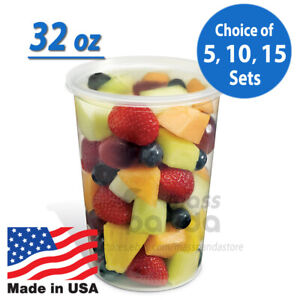 32oz Round Clear Plastic Deli Food/Soup Restaurant Storage Container Cup w/ Lids