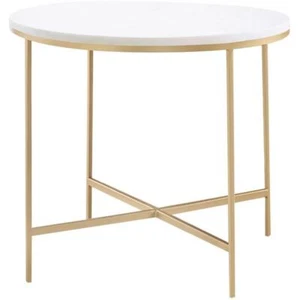 Coaster Round Marble Top End Table with X-Cross Base in White - Picture 1 of 4