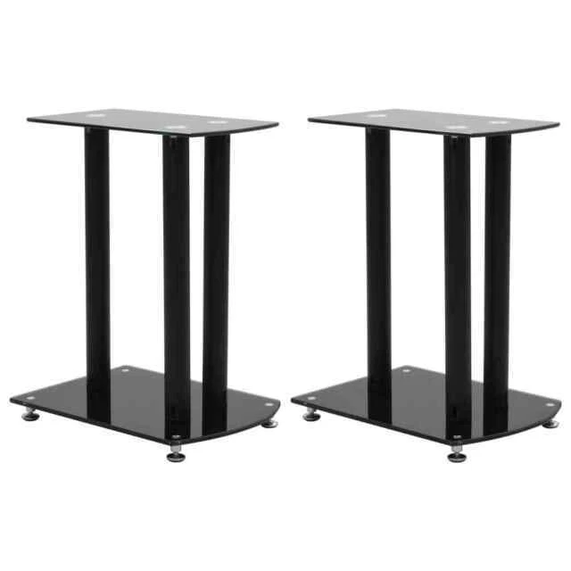 vidaXL Aluminum Speaker Stands - Black Safety Glass, Pack of 2