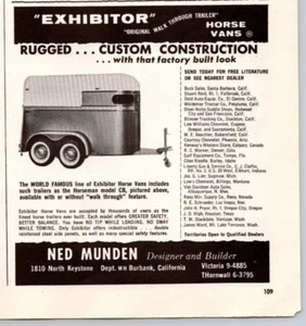 1960 Print Ad Ned Munden Burbank CA Exhibitor Horse Vans Trailers Rugged Custom - Bild 1 von 1