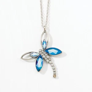 Sparkly Touchstone Crystal by Swarovski Dragonfly Pendant With Silver Necklace - Picture 1 of 2