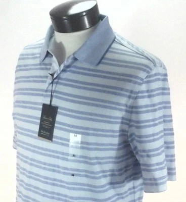 TASSO ELBA Polo Shirt Blue Striped Casual SUPIMA Cotton Blend Men's L New - Image 1 of 4