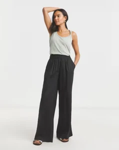 LADIES SIMPLY BE BLACK TIE WAIST LINEN WIDE LEG TROUSERS NEW SIZE 18R (REF 413) - Picture 1 of 3