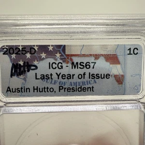2025-D MS 67 RD Lincoln Cent Last Year of Issue ICG- RARE Label Austin Hutto Sig - Picture 1 of 8