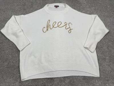 Suéter Vince Camuto Mujer XL Blanco Saludos Script Pullover Vacaciones Cuentas Foto 1 de 4