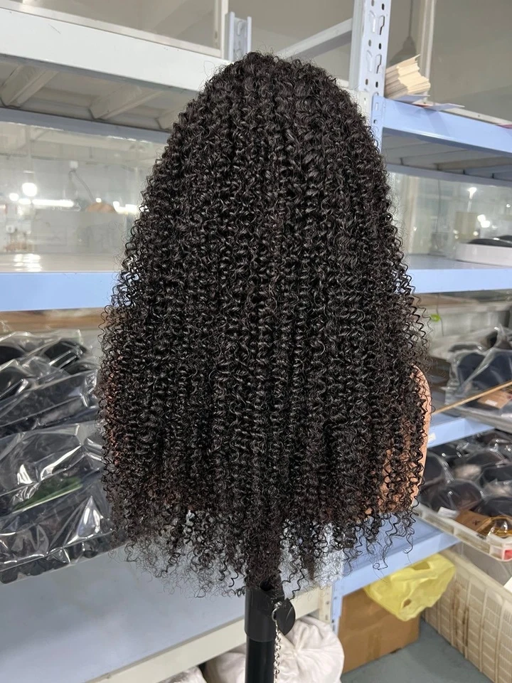 Media peluca rizada rizada rizada 100 % 18" cabello humano 200 densidad 3 en 1 cordón gorra belleza Foto 1 de 4