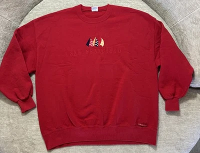 Винтажная красная сумасшедшая рубашка 90-х California San Francisco с круглым вырезом размер XL сделано в США - Изображение 1 из 4