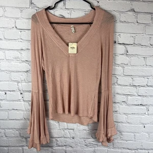 Intimately Free People Blouse Women Medium V-neck Long Bell Sleeve Boho NWT - Picture 1 of 9