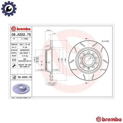 2x BRAKE DISC 08.A202.75 FOR SKODA SUPERB/II OCTAVIA/Combi YETI VW CC/B6/B7 2.0L - Image 1 of 4