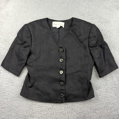 Chaleco De Colección Oscar De La Renta Mujer 6 Negro Lino Botón Manga Corta Estructura Foto 1 de 4