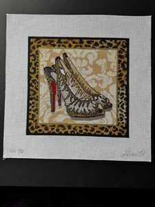 LANI Peep Toe Slingback High Heels Hand Painted hp Needlepoint Canvas - Picture 1 of 1