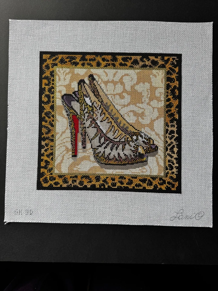 LANI Peep Toe Slingback High Heels Hand Painted hp Needlepoint Canvas - Image 1 of 1