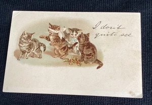 RARO RAPHAEL TUCK GATOS GATITO NAVIDAD Venda para los ojos postal antigua de colección - Imagen 1 de 3