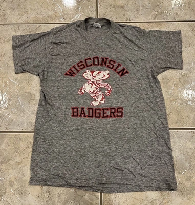 Camiseta De Colección Años 90 Adulto M/L Logo 7 Gris PAPEL SÚPER SUAVE DELGADA Wisconsin Badgers Foto 1 de 4