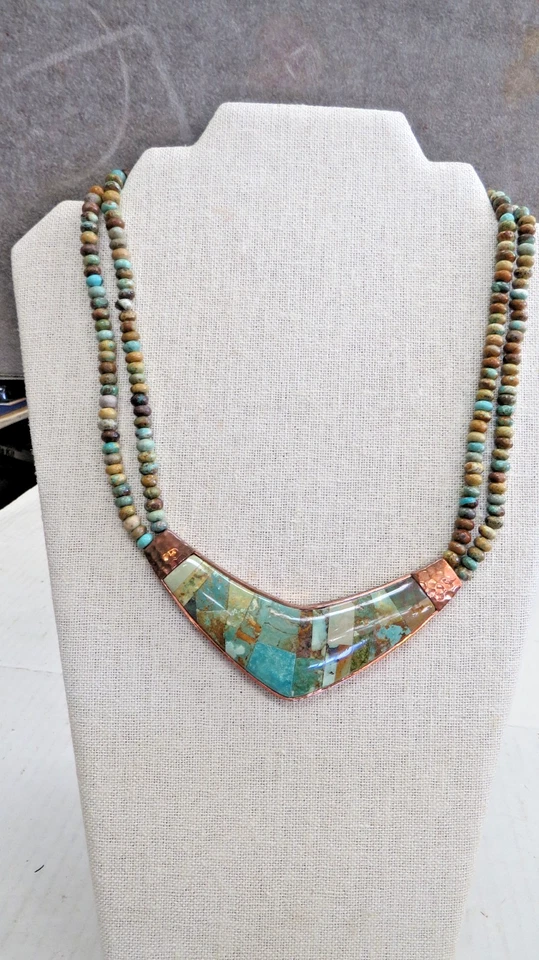 Collar Colgante Jay King DTR Cobre Martillado Doble Hilo Turquesa 18" con ext Foto 1 de 4