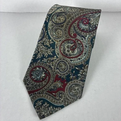 Corbata de cuello vintage con estampado de estrellas de Wembley verde azulado borgoña tostado cachemira brillante Foto 1 de 3